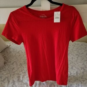 NWT J CREW 100% Cotton Studio Tee Bright Red Womens Small